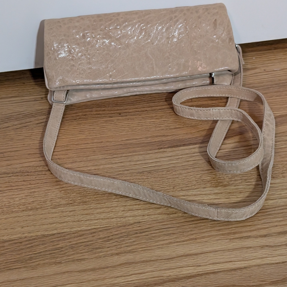 Italian Leather Foldover Crossbody Bag Cream Adjustable Strap